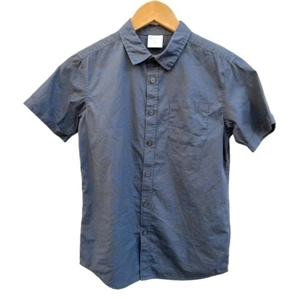 B Collection Boys Short Sleeve Button Down Shirt Blue Print On Gray AUS‎ Size 12